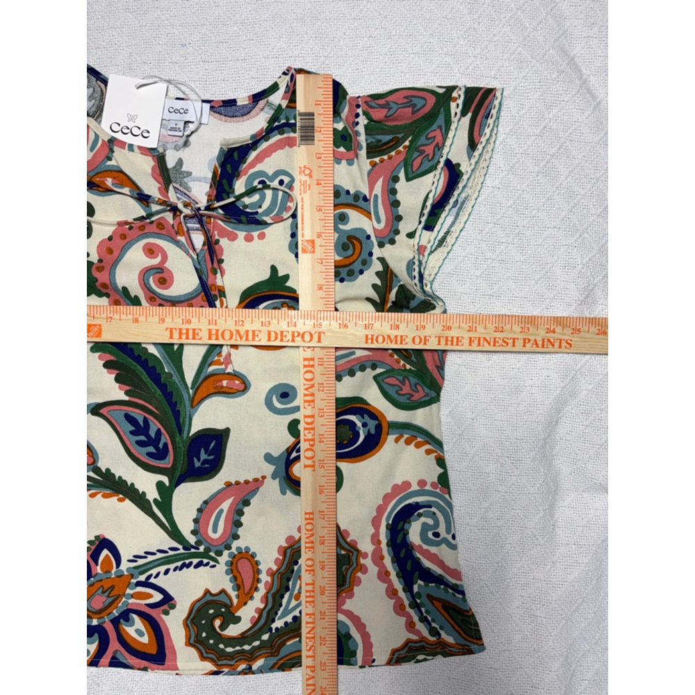 NWT Cece Linen Blend Paisley Ruffle Sleeve Boho Chic Colorful Top Size Medium - Picture 6 of 7